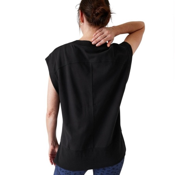 NWT Athleta Retro Terry V-Neck Sweatshirt Black S - Picture 2 of 10